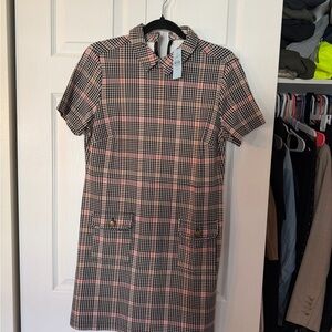 LOFT Houndstooth Dress with Pink Accents